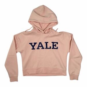 District Pink Cropped Hoodie with Navy YALE Logo